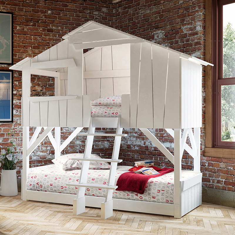 One child and one woman bunk bunk bed solid wood storage step side ladder cabinet two-story small apartment climbing ladder tree house bed