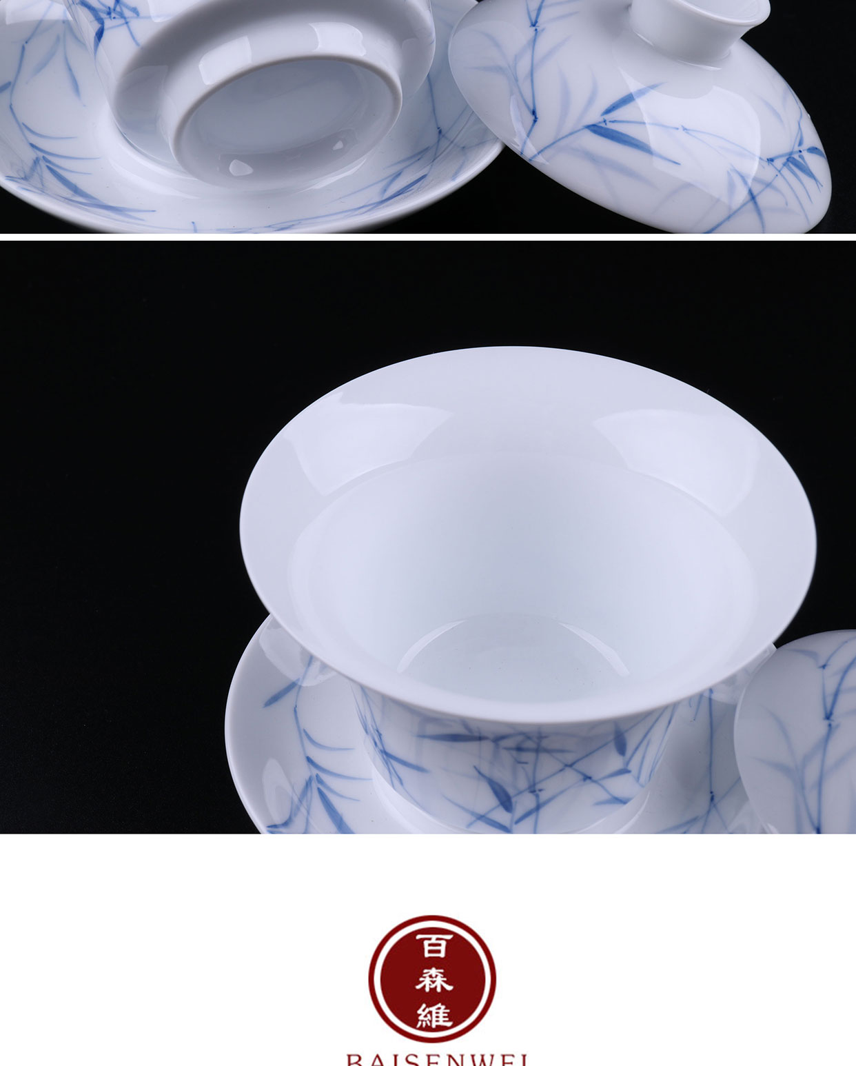 Only, a three dimensional tureen teacups hand - made white porcelain bowl with large blue and white porcelain ceramic kung fu tea tea bowl