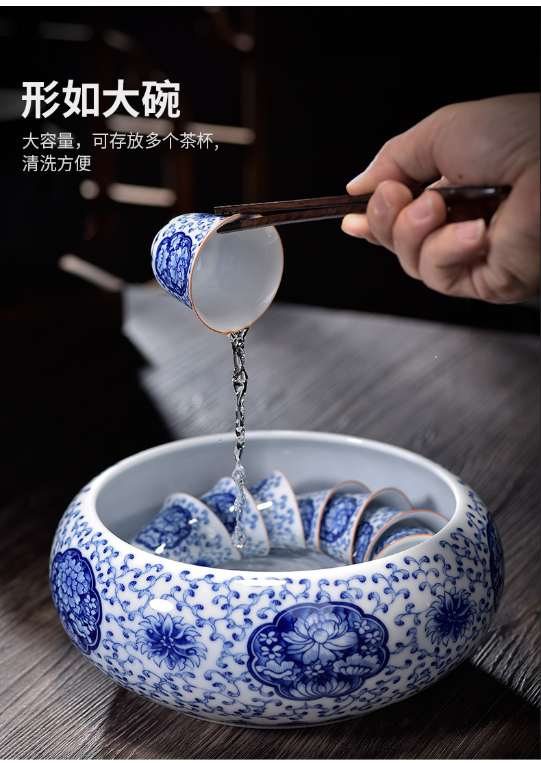 Jingdezhen ceramic wash large blue and white porcelain tea set tea cup to heavy wash water jar writing brush washer from kung fu tea porcelain accessories