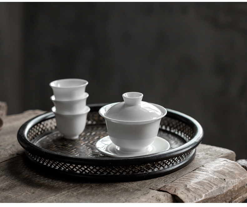Babson d dehua white porcelain tureen suet jade ceramic cups footed three bowls of kung fu tea home