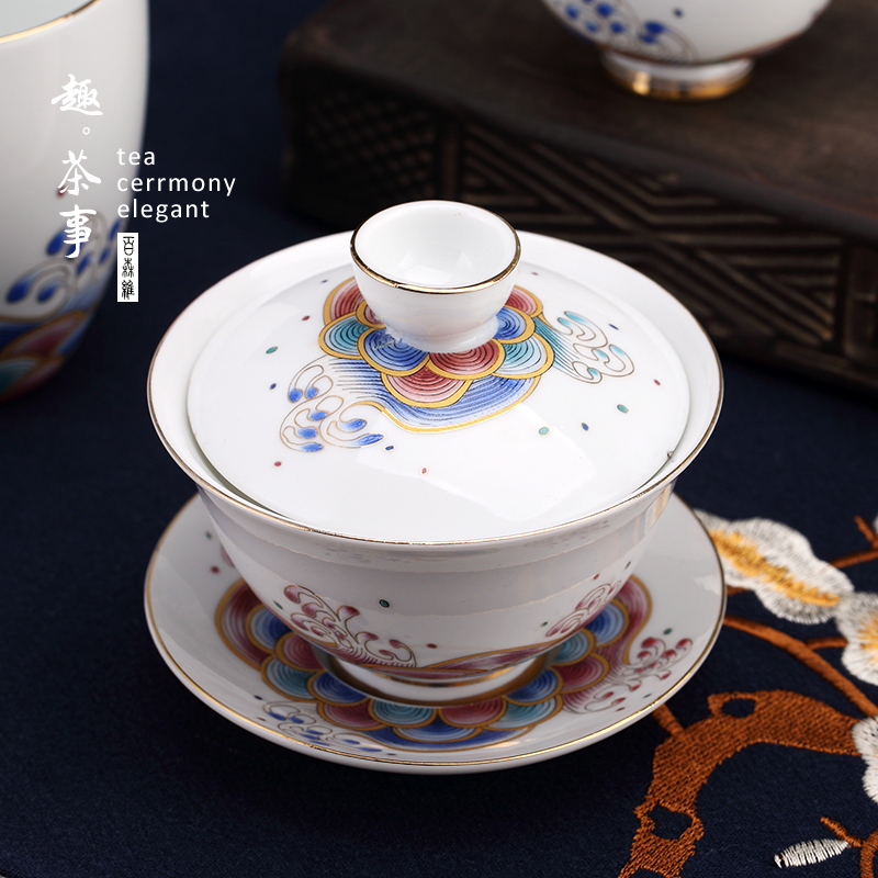 Jingdezhen porcelain kung fu tea set contracted household tureen of a complete set of tea cups of blue and white porcelain teapot high - end gift box