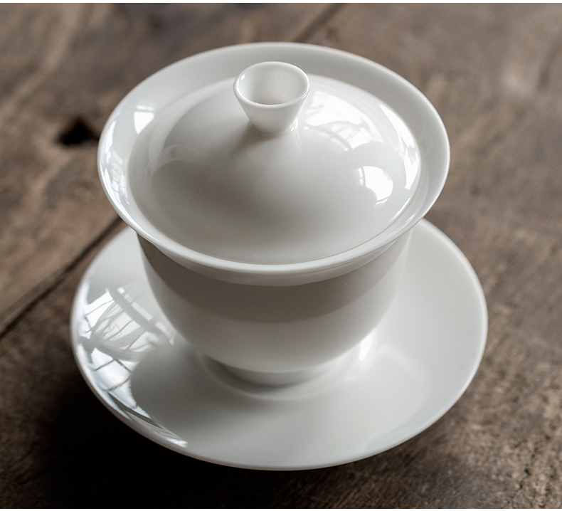 Babson d dehua white porcelain tureen suet jade ceramic cups footed three bowls of kung fu tea home