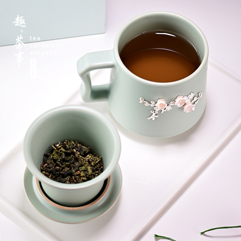 Start your up office cloisonne ceramic cups with silver men 's and women' s tea filter with cover glass cup