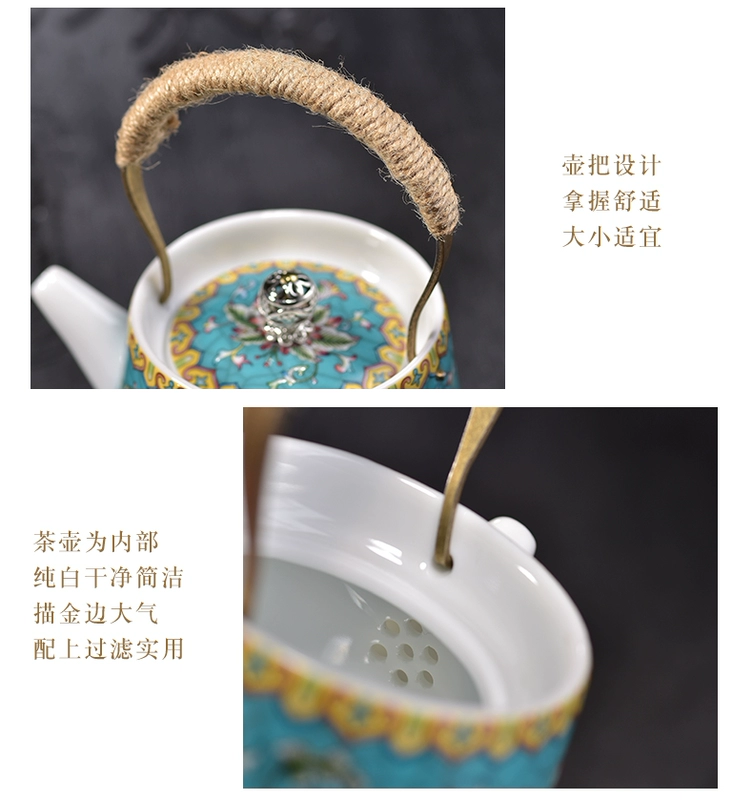 ấm trà gốm sứ Ấm trà tráng men để pha trà nồi đơn gốm sứ retro màu pastel bộ trà hộ gia đình nâng ấm đun nước cho một người bình trà sứ binh tra su