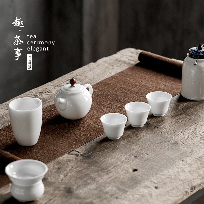 Archaize home dehua white porcelain suet jade teapot tea filter remove kung fu tea set small ceramic teapot single pot