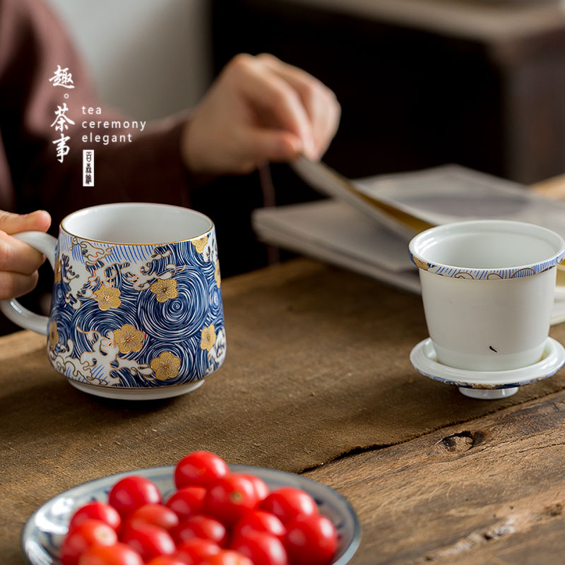 The see colour enamel jingdezhen ceramic tea cups male ms office high - grade household with cover filter cup