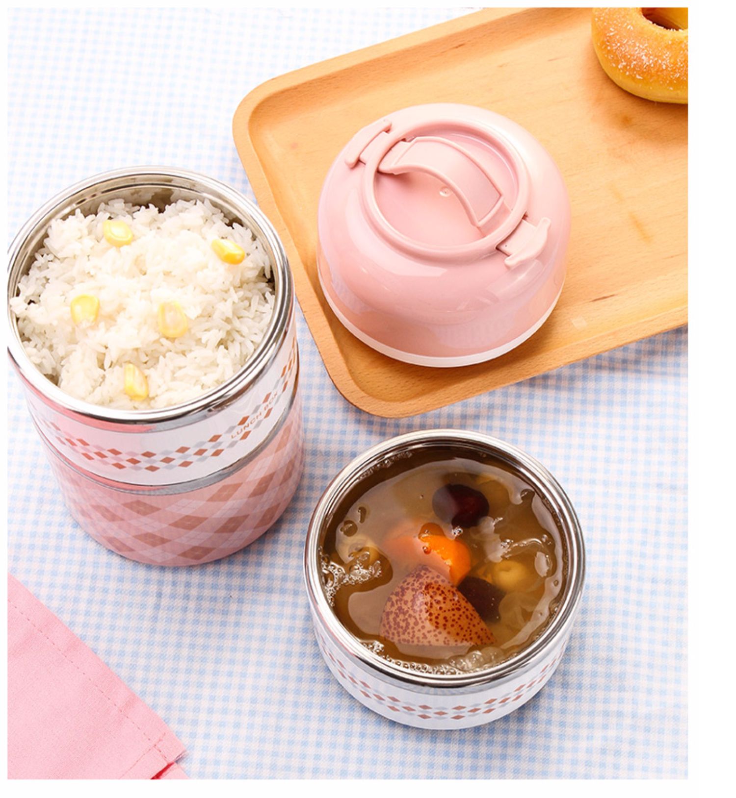 Hộp cơm trưa cách điện nhiều lớp bằng thép không gỉ Bethus Hộp cơm trưa kiểu Nhật và Hàn Quốc dễ thương, nữ sinh viên chống rò rỉ thùng 3 - Hộp cơm điện sưởi ấm nồi hâm cơm văn phòng