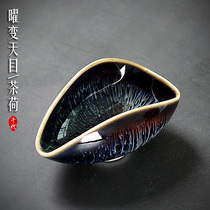 Handmade kiln becomes Tianmu tea lotus tea spoon Kung Fu tea accessories Kiln becomes orchid glaze Ceramic tea spoon