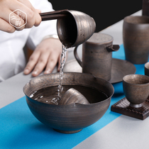 Creative Japanese-style tea washing cups home vintage tea ceremony coarse pottery gilt simple iron Glaze Water tea cup utensils