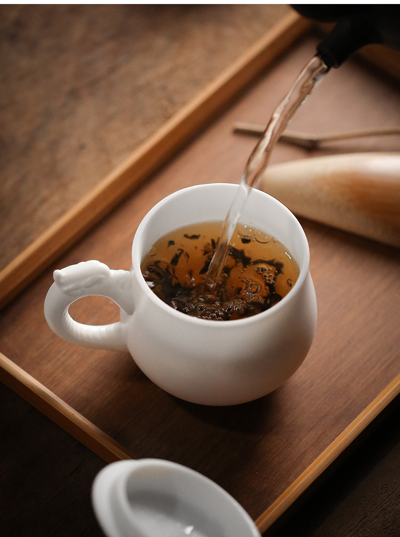 Dehua suet jade white porcelain with cover glass ceramic tea cup office meeting cup personal cup high - grade boss cup