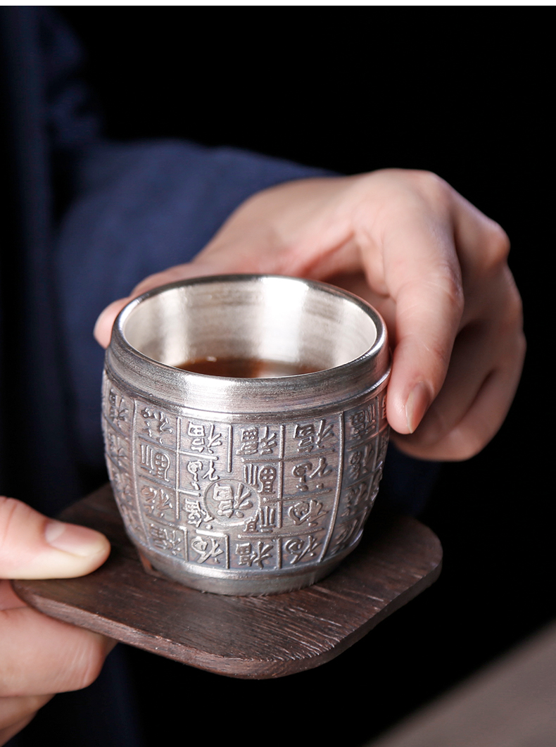 Tasted silver gilding ceramic small cups everyone silver kung fu tea master sample tea cup silver cup of pure manual single CPU
