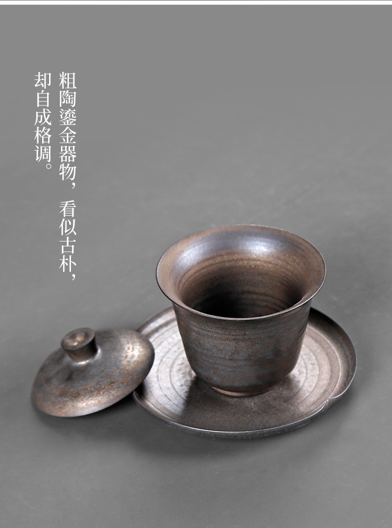 Only three bowls of tureen tea cups for kung fu tea set of rust glaze thick ceramic household Japanese tea bowl of restoring ancient ways