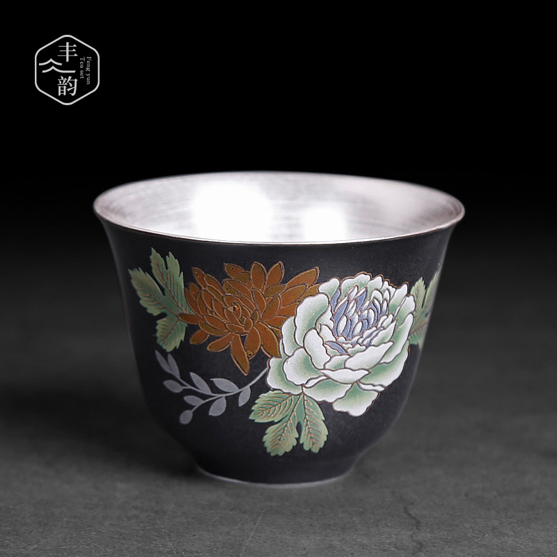 Creative hand - made silver ceramic masters cup coppering. As silver sample tea cup silver tea cup home small tea cup single CPU