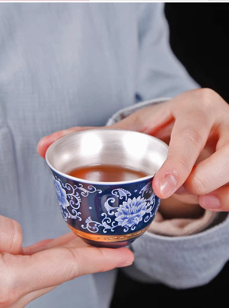 Jingdezhen coppering. As silver blue noggin kung fu tea set ceramic masters cup sample tea cup manually individual single cup of tea