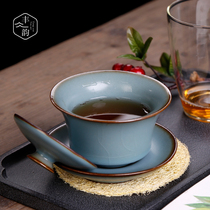 Ru Kiln Sancai Bowl Single retro ice cracked tea cup household ceramic tea set open slices can raise kung fu small bubble tea bowl