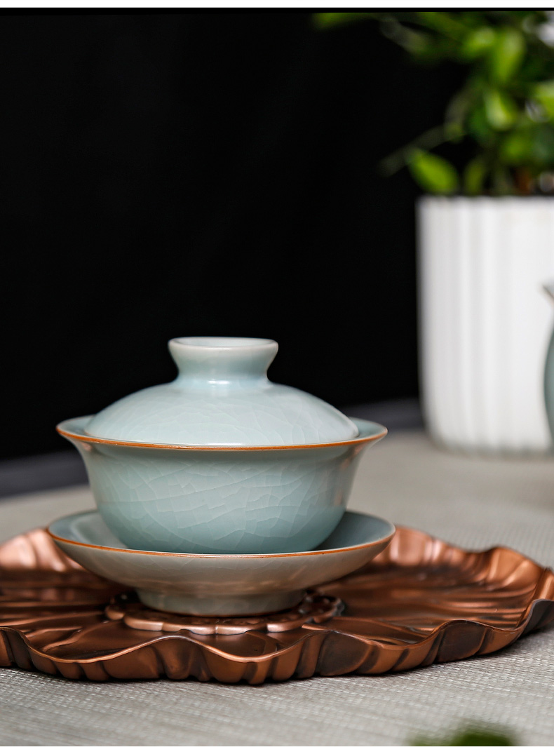 Your up three tureen only small kung fu tea set ceramic tea cup single home day cyan bowl restoring ancient ways