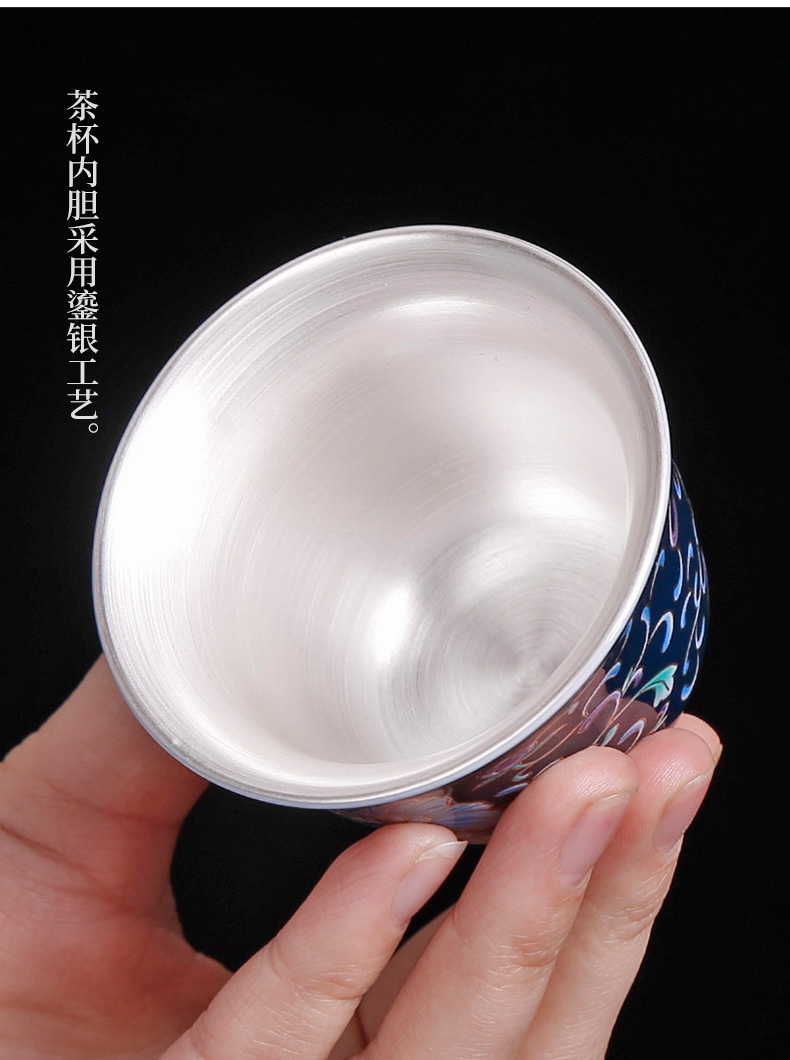 Tasted silver gilding kung fu ceramic cups single master cup silver small cups sample tea cup only blue and white tea tea light cup