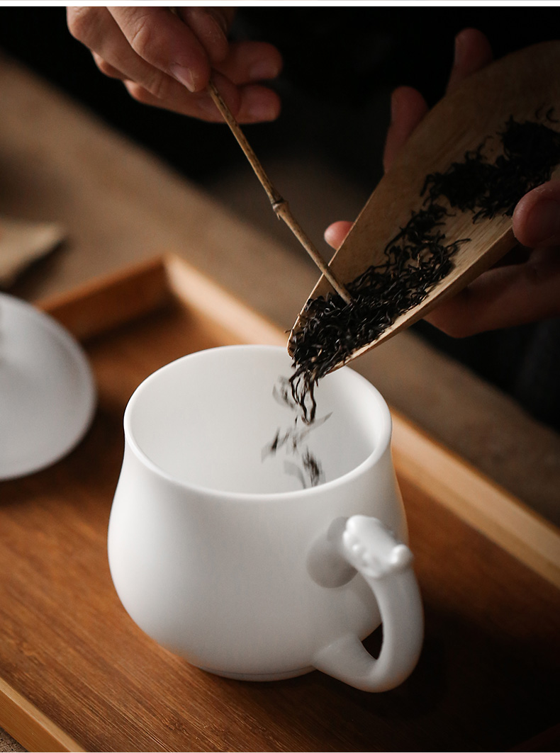 Dehua suet jade white porcelain with cover glass ceramic tea cup office meeting cup personal cup high - grade boss cup
