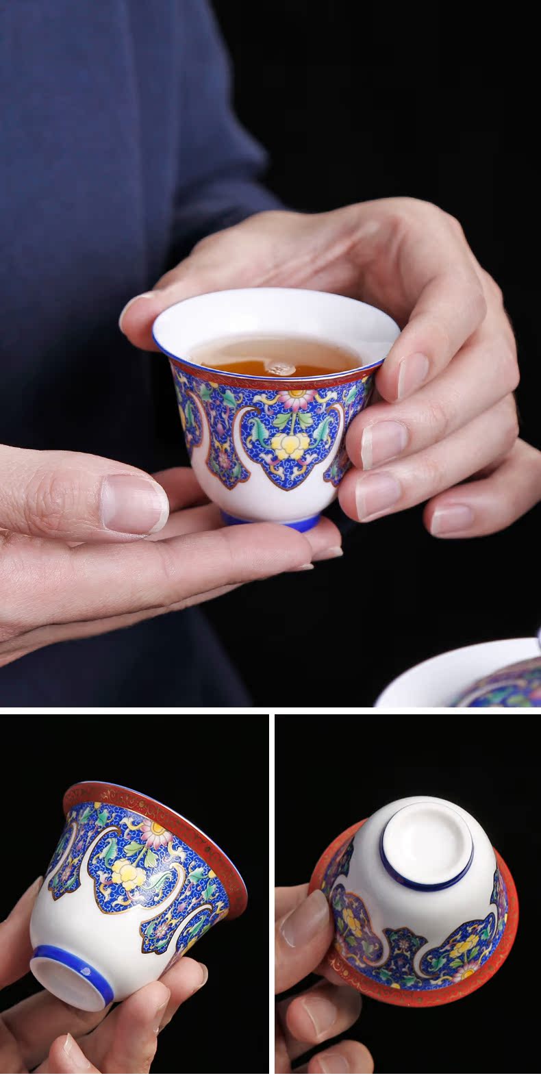 Archaize colored enamel three tureen large single kung fu tea cup only blue and white porcelain tea set gift box set the teapot