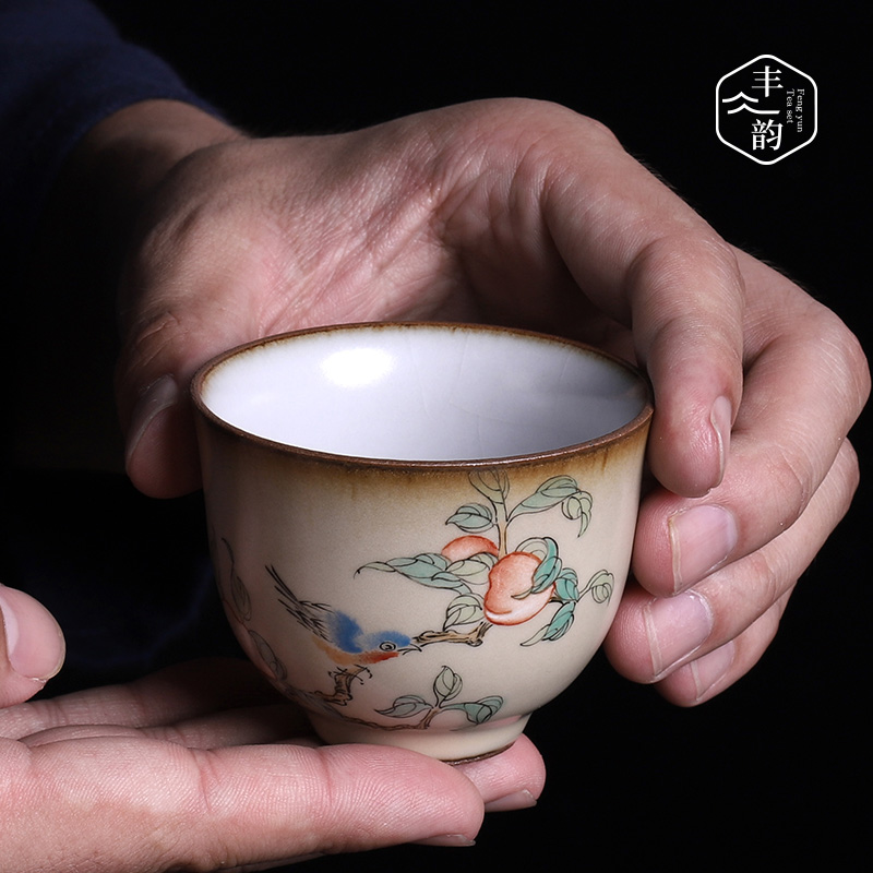 Start your up teacups hand - made of rural wind jingdezhen ceramic cup sample tea cup individual kung fu tea set large single CPU