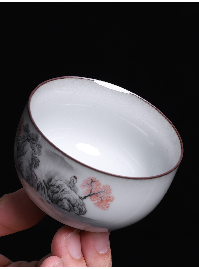 Guanyao large meditation masters cup hand - made kung fu tea cup of household ceramic tea cup of pure checking sample tea cup