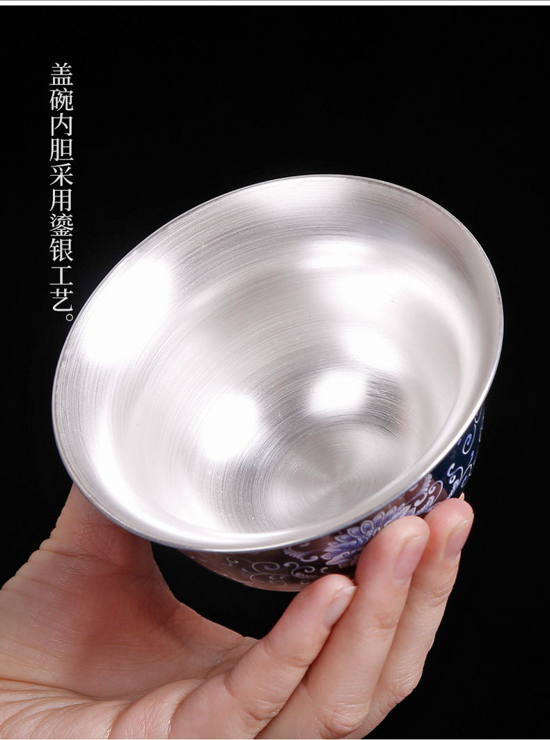 Kung fu tea cup only three silver tureen coppering. As Kung fu tea bowl of Chinese blue and white, a single large ceramic tea set manually