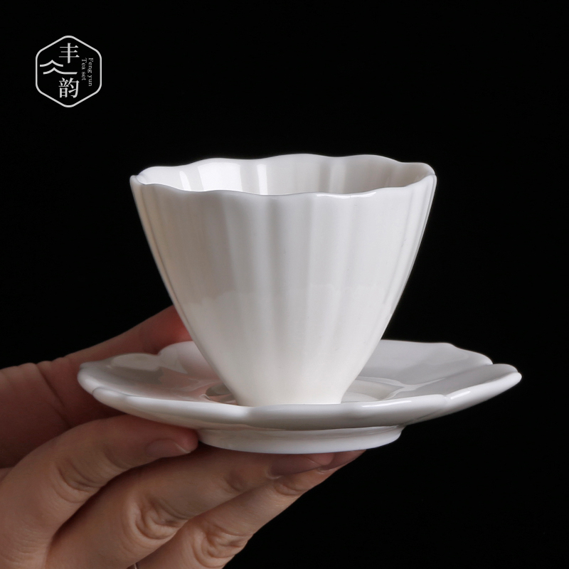 Dehua white porcelain teacup fragrance - smelling cup sample tea cup ceramic masters cup of kung fu tea pu 'er individual single cup cup mat