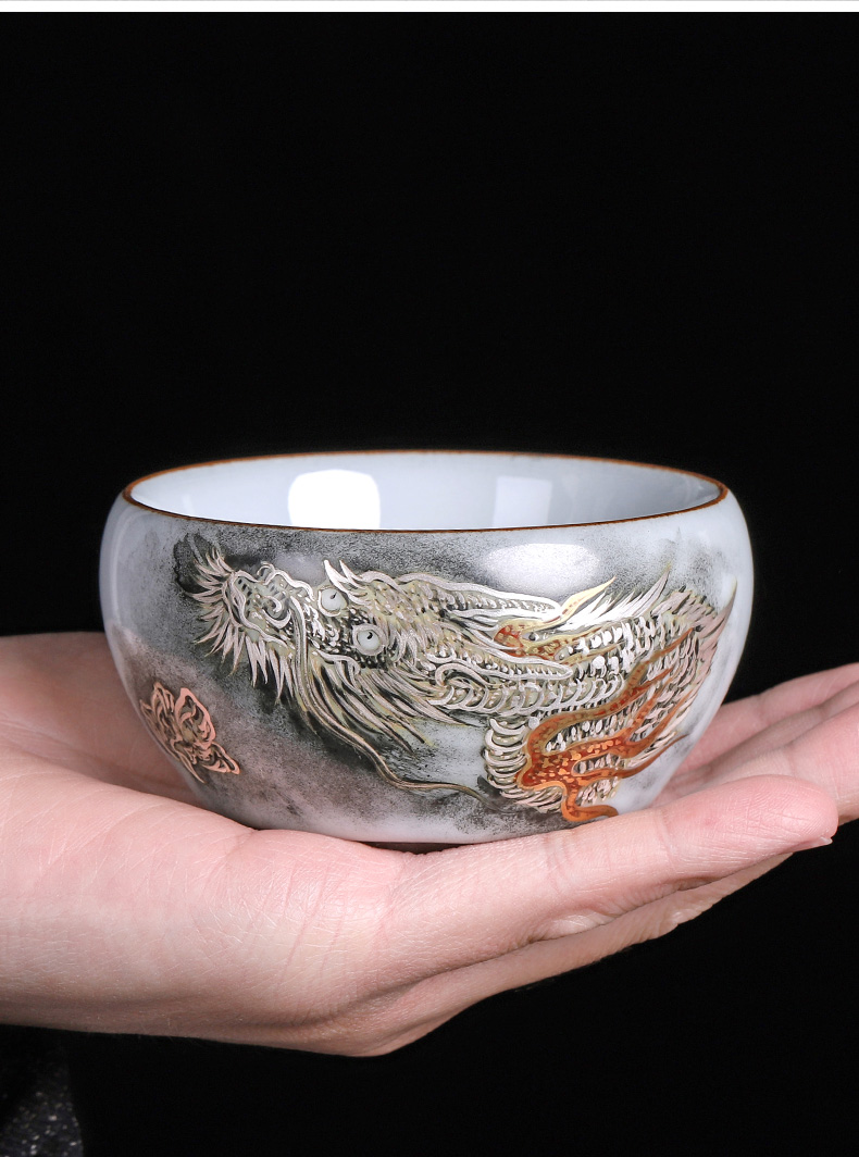 Imperial masters cup pure manual large teacups hand - made silver dragon kung fu tea set sample tea cup single cup tea bowl of move