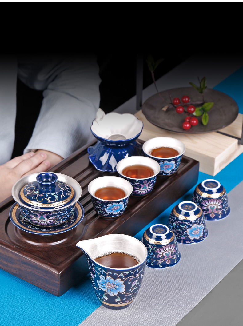 Tasted silver gilding kung fu ceramic cups single master cup silver small cups sample tea cup only blue and white tea tea light cup
