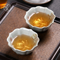 Ru kiln big tea cup open piece ceramic master Cup personality hand-painted cup ice cracking handmade silver dragon and phoenix single Cup