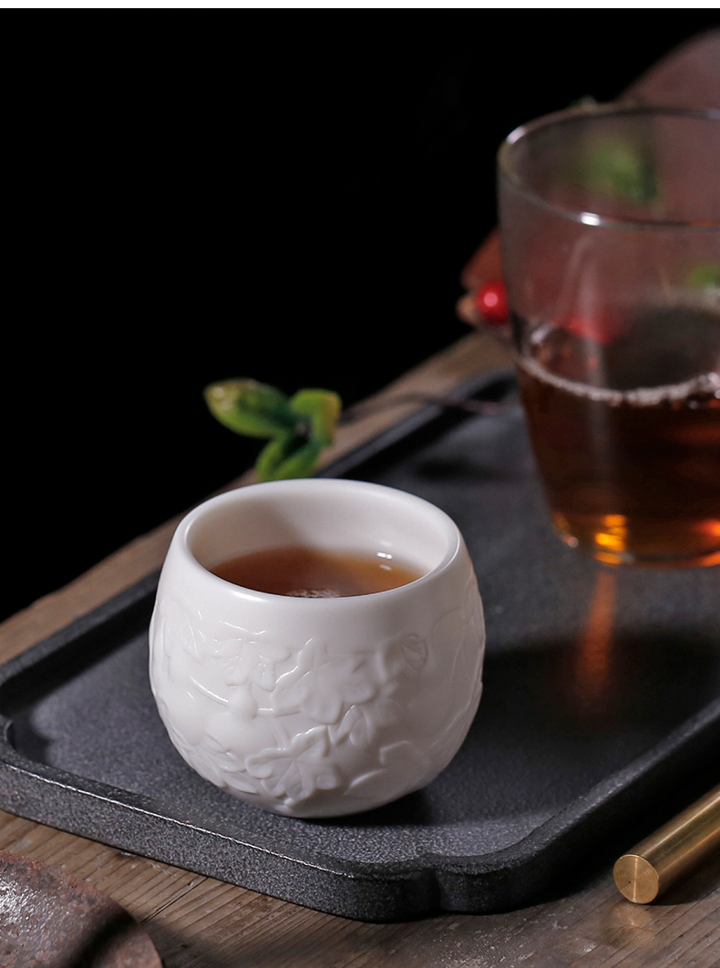 Pure manual white porcelain master cup anaglyph large relief personal single CPU dehua ceramic tea set kung fu tea cups