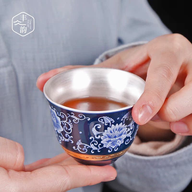 Jingdezhen coppering. As silver blue noggin kung fu tea set ceramic masters cup sample tea cup manually individual single cup of tea