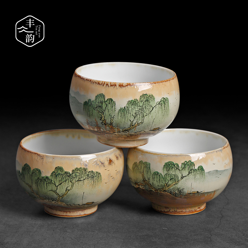 Hand - made ceramic up cup sample tea cup manual master cup single CPU archaize kung fu tea set personal tea cups