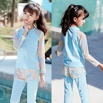 Long sleeve childrens swimsuit girl Middle and big child split two-piece trousers sunscreen quick-drying soak hot spring swimsuit jellyfish coat
