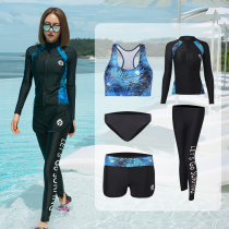 Long-sleeved trousers swimsuit Korean version of womens five-piece split couple outfit Mens three-piece sunscreen quick-drying surf jellyfish swimsuit