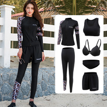 Long sleeve swimsuit female split five-piece trousers sunscreen quick-drying steel support gathered nylon surf diving suit jellyfish coat