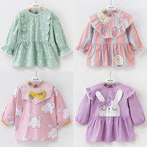 Baby blouse spring and autumn pure cotton eating clothes Waterproof toddler female bib Baby painting anti-dressing apron children