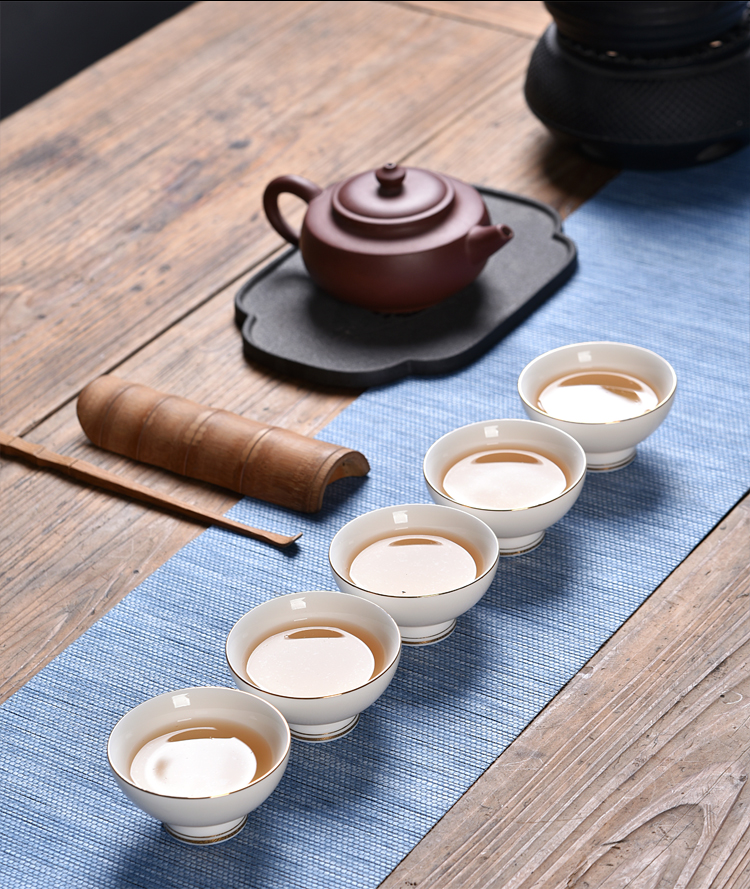 Ancient sheng up new hand - made suet jade porcelain ceramic sample tea cup, kung fu master paint individual cup white porcelain tea set