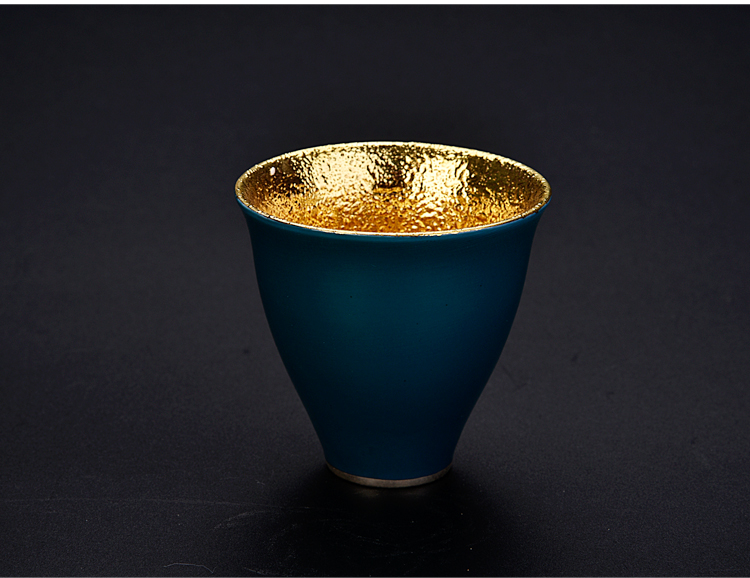 Ancient sheng up new elegant yellow marigold glass up with pure 24 k gold pure manual master cup ceramic sample tea cup