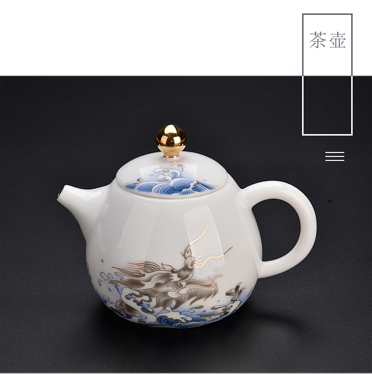 Old blue and white dragon sheng up household see colour porcelain kit kung fu tea set out to sea group make tea tureen tea pot