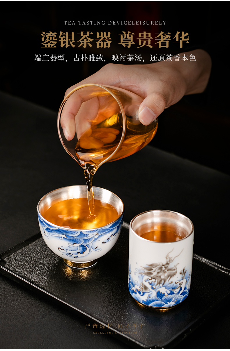 Ancient sheng up 999 sterling silver master cup single cup cup ceramic tea cup, kung fu stars to use manual coppering. As silver cup