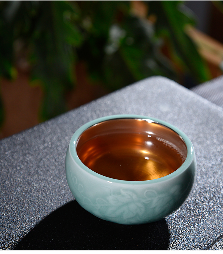 The Set of ancient tasted silver gilding sheng up celadon kung fu tea tea bowl, hand cup powder celadon of a complete Set of ceramic tea Set