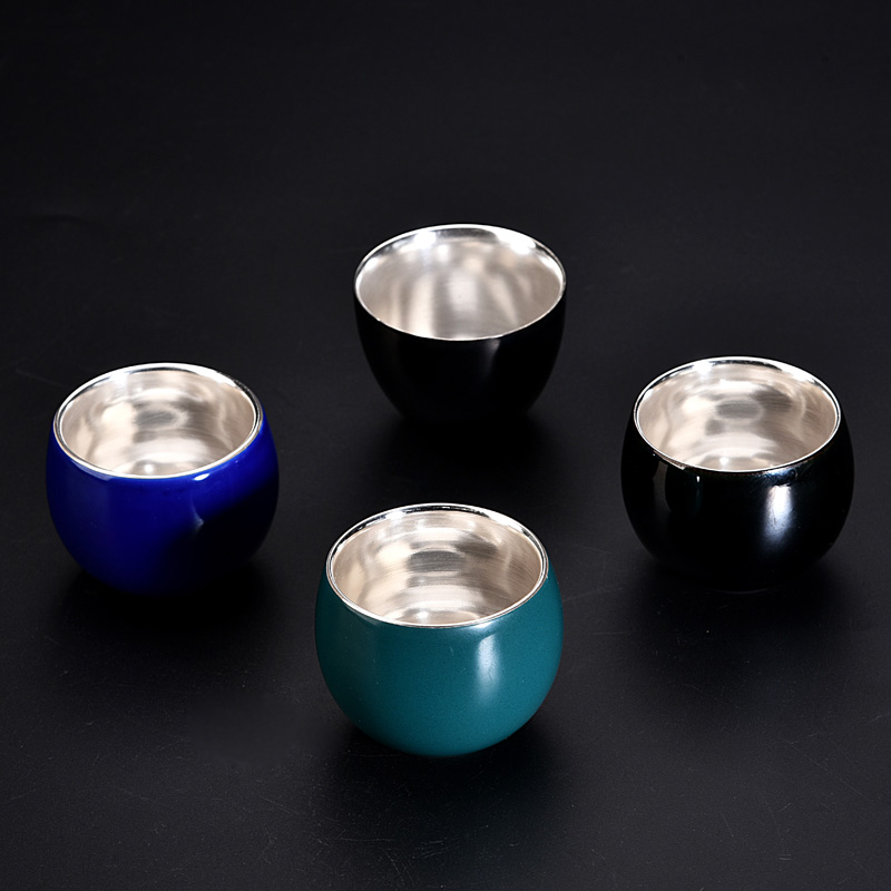 Ancient sheng up household 99 sample tea cup tea masters cup single glass up, ceramic kung fu tea set with silver mine loader silver cups