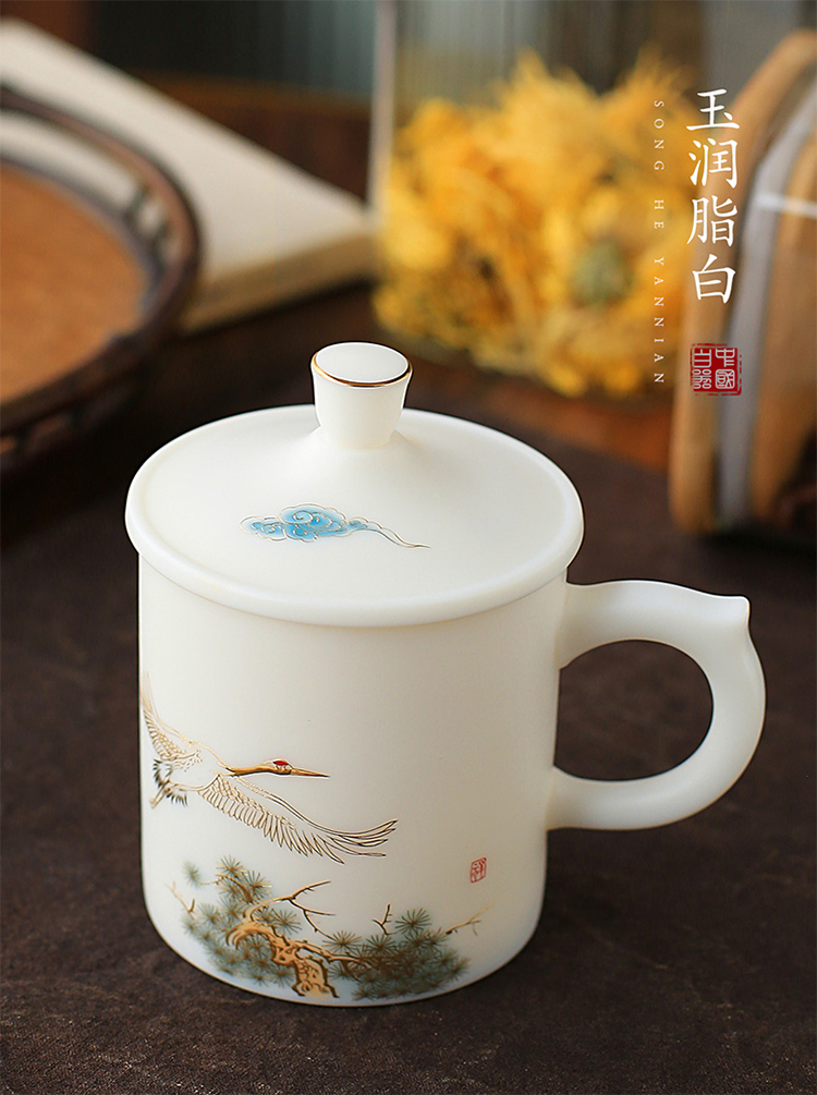 Ancient sheng manual white porcelain up boss make tea cups with cover filter suet jade office cup glass ceramic individuals