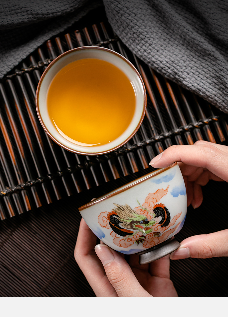 Gu ye sheng up up market metrix one cup of a cup of pure checking ceramic sample tea cup hand - made zodiac longfeng kung fu tea cup