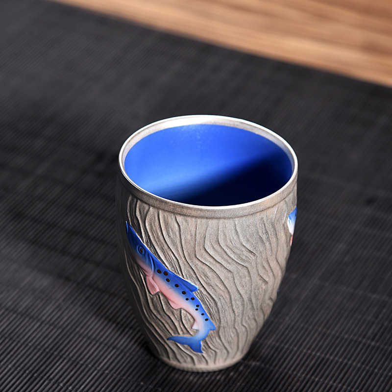 Ancient sheng up ceramic cups home tasted silver gilding kung fu master cup relief creative leap make tea cup with the cup