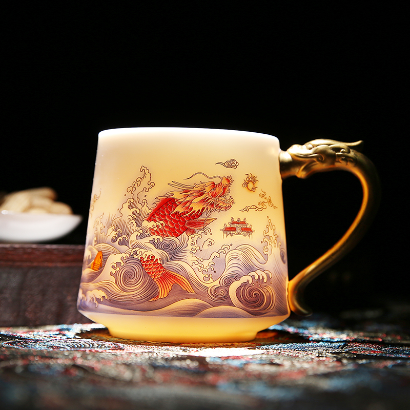 The ancient sheng up dehua white porcelain craft glass ceramic gifts home suet jade office cup personal cup with cover cups