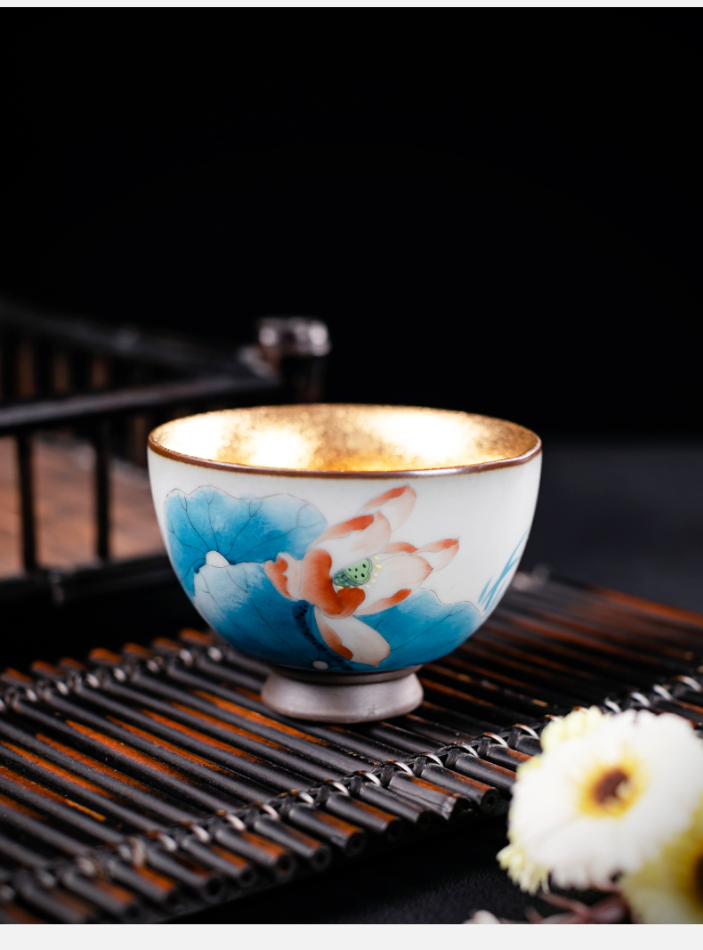 Your up hand - made master kung fu tea set gold tea cup cup single cup "women start sample tea cup single porcelain bowl