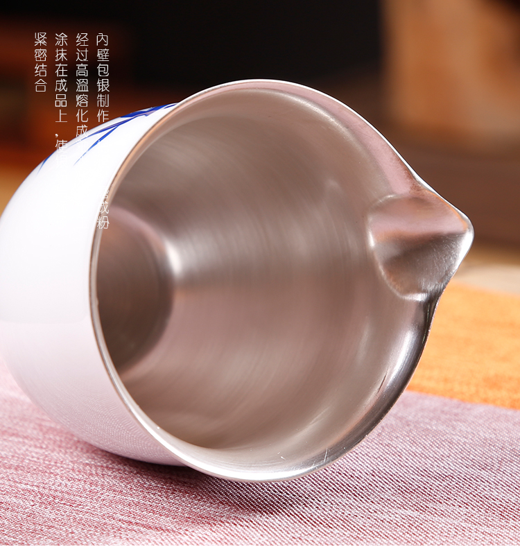 Ancient sheng up tasted silver gilding of blue and white porcelain tea set the whole household kung fu tea set silver colored enamel teapot tea cups