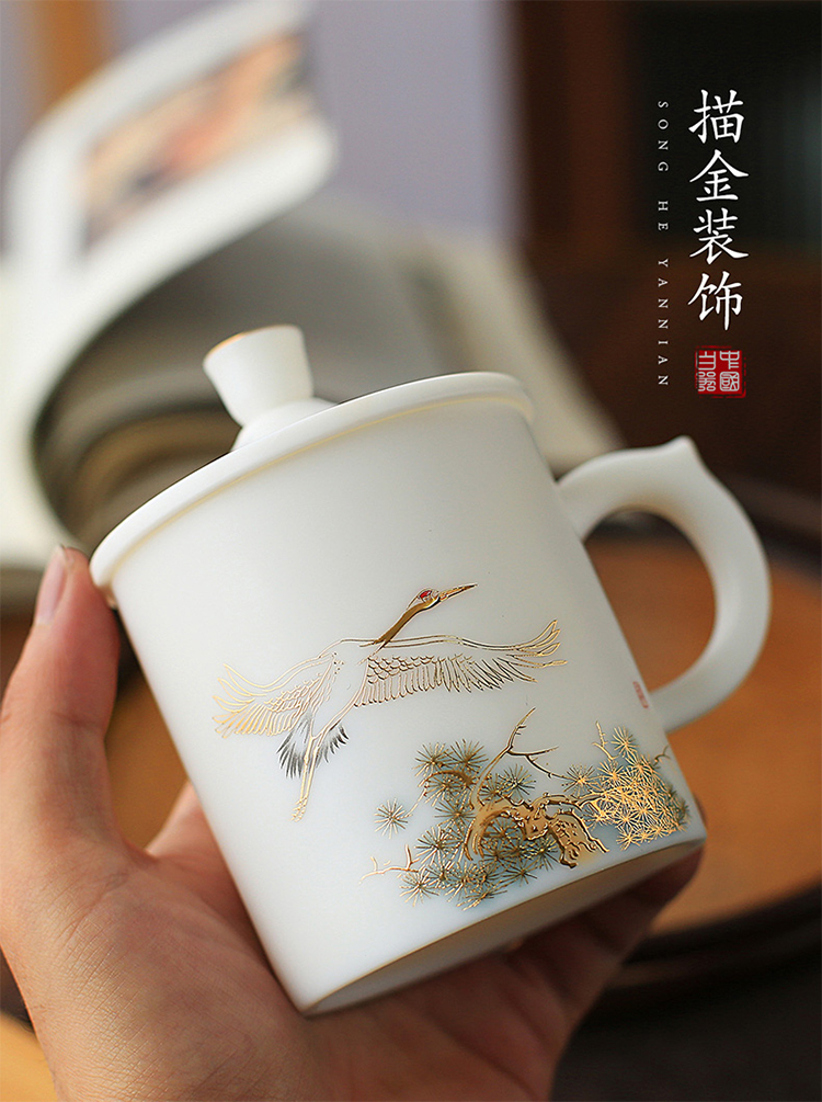 Ancient sheng manual white porcelain up boss make tea cups with cover filter suet jade office cup glass ceramic individuals